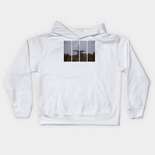 Wonderful landscapes in the Netherlands. Historic dutch windmills in Kinderdijk in a cloudy autumn day. Unesco site. Natural view from distance. Kids Hoodie